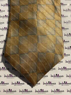 CLAIBORNE Silk Gold Checkered Adjustable Tie 4”